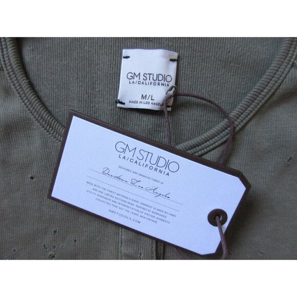 NWT GM Studio The Mini in Vintage Military Green Destroyed Henley Dress M/L - Picture 6 of 7